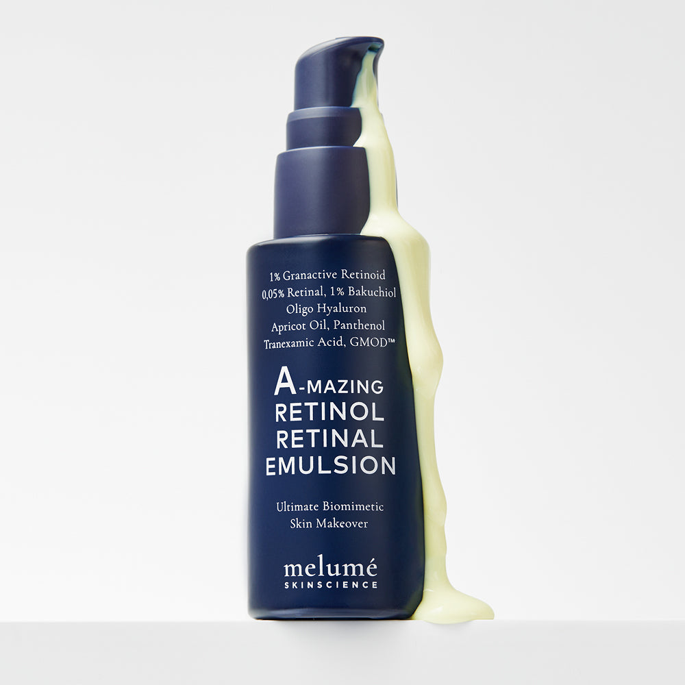 image mood of texture flowing out of amazing retinol retinal emulsion behind a white background