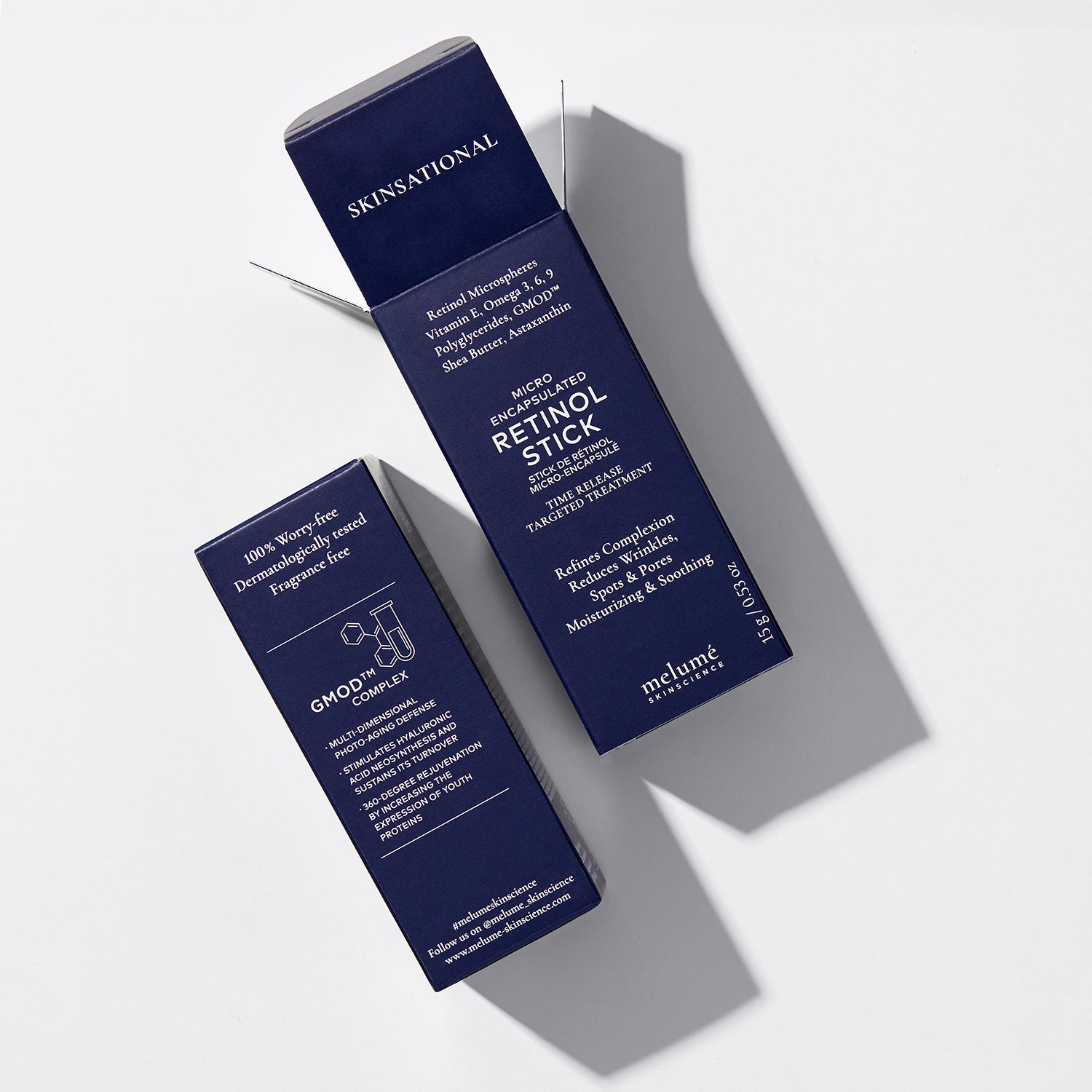 image mood packshot of packaging of micro encapsulated retinol stick laying flat