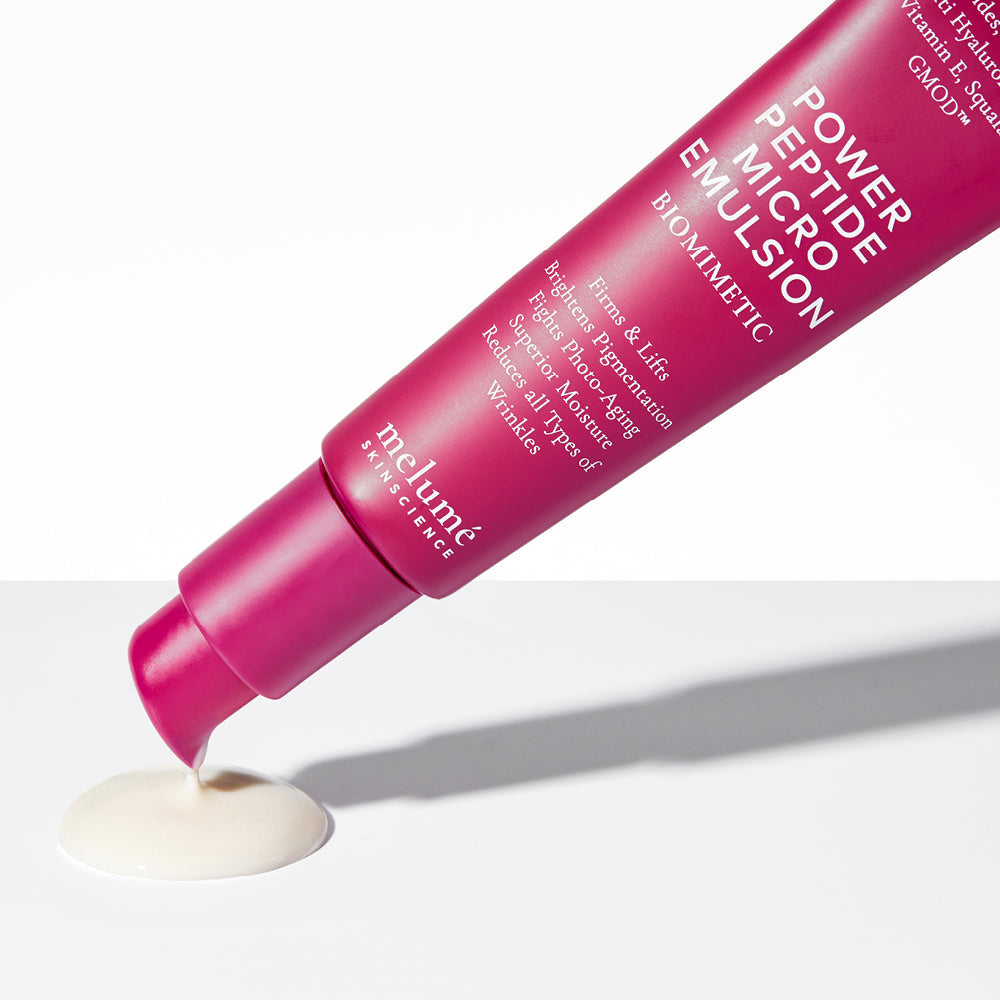 image mood of model posing with power peptide micro emulsion and smiling