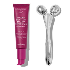image packshot of contouring duo. Power peptide micro emulsion and contouring facial roller