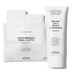 image packshot of bundle - phenomenal peel cloth and balmy oily milky cleanser